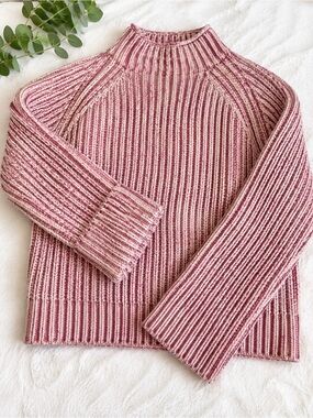 Steve Madden Two Tone Ribbed Mock Neck Sweater Pink M